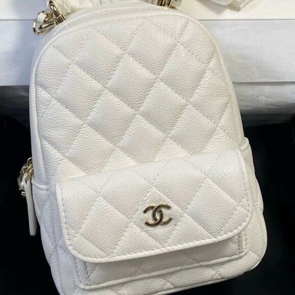 CHANEL 24C gold buckle diamond pattern leather chain shoulder strap backpack - Picture 1 of 8